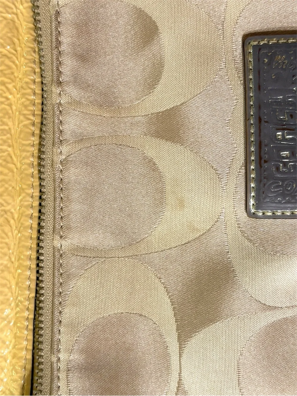 Coach Beige Signature Hobo with Yellow Trim